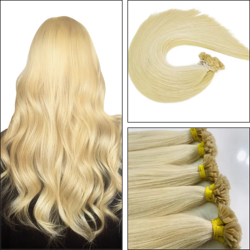Close up picture about raw vietnamese #613 color flat tip hair extensions