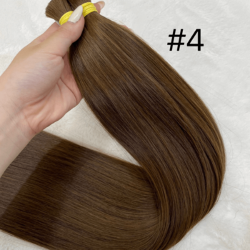 Vietnamese Hair Color #4 Bulk Straight - silky brown texture close-up