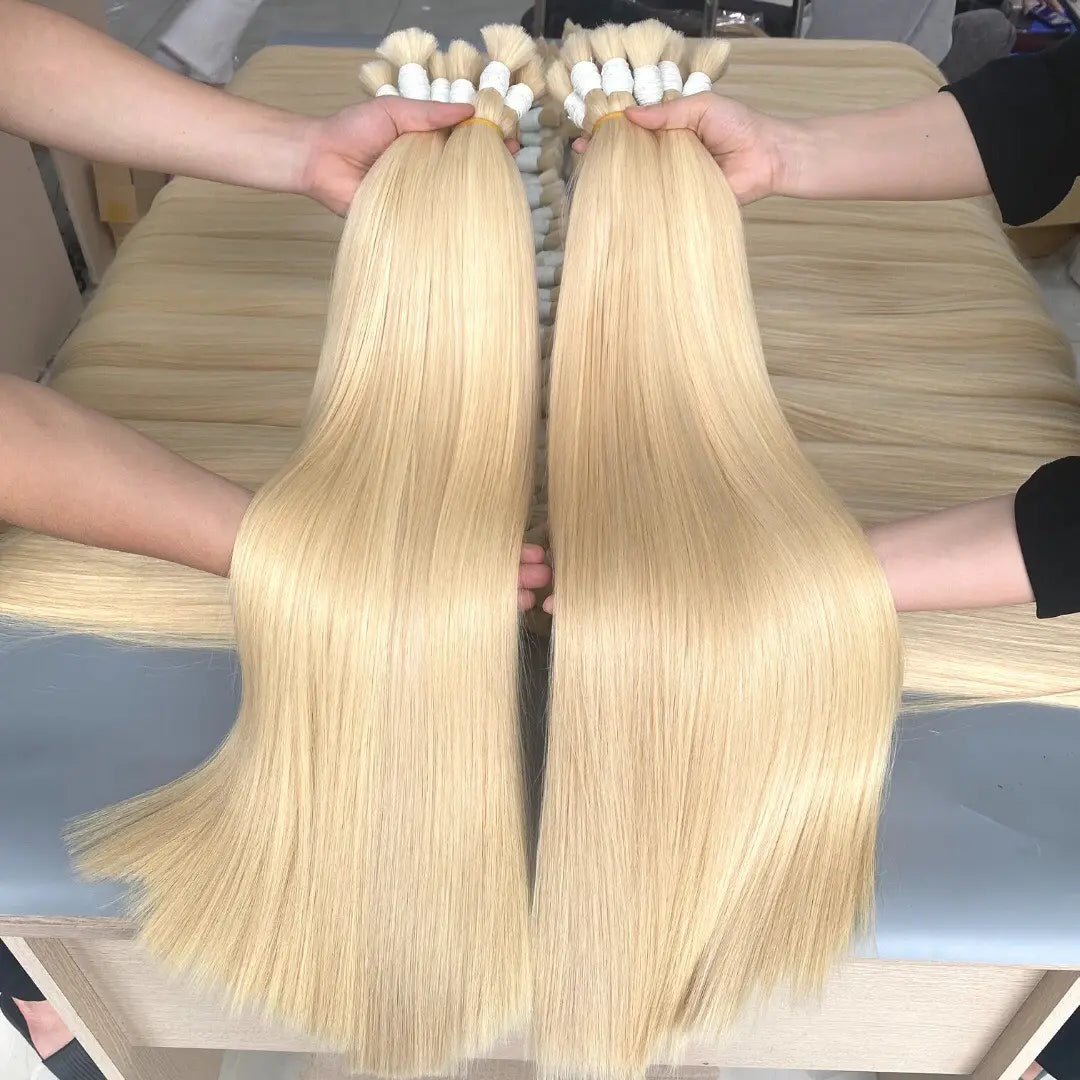 Raw Vietnamese Hair #613 Bulk Straight - silky texture close-up