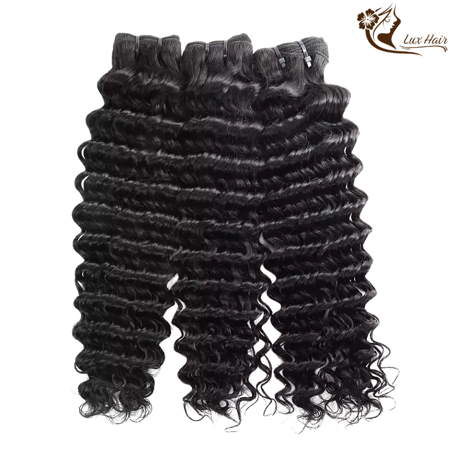 Natural Black Deep Wavy Hair Bundles – 100% Raw Vietnamese Human Hair with Defined Curls