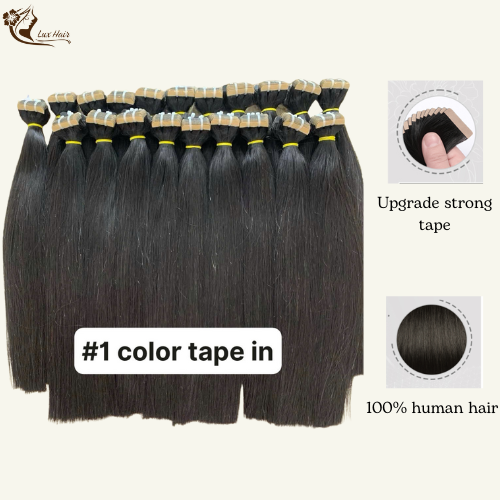 Raw Vietnamese Hair Jet Black #1 Color Tape-in Hair Extensions