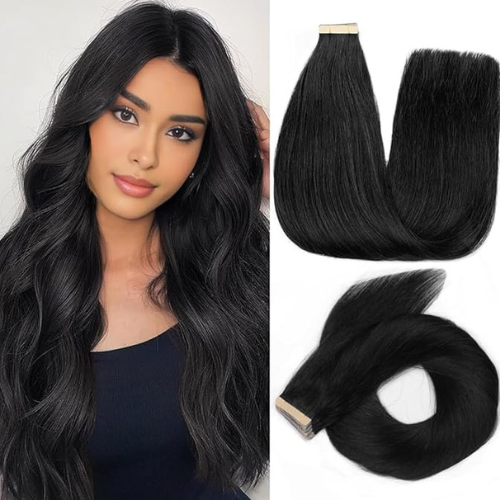 Raw Vietnamese Hair Jet Black #1 Color Tape-in Hair Extensions