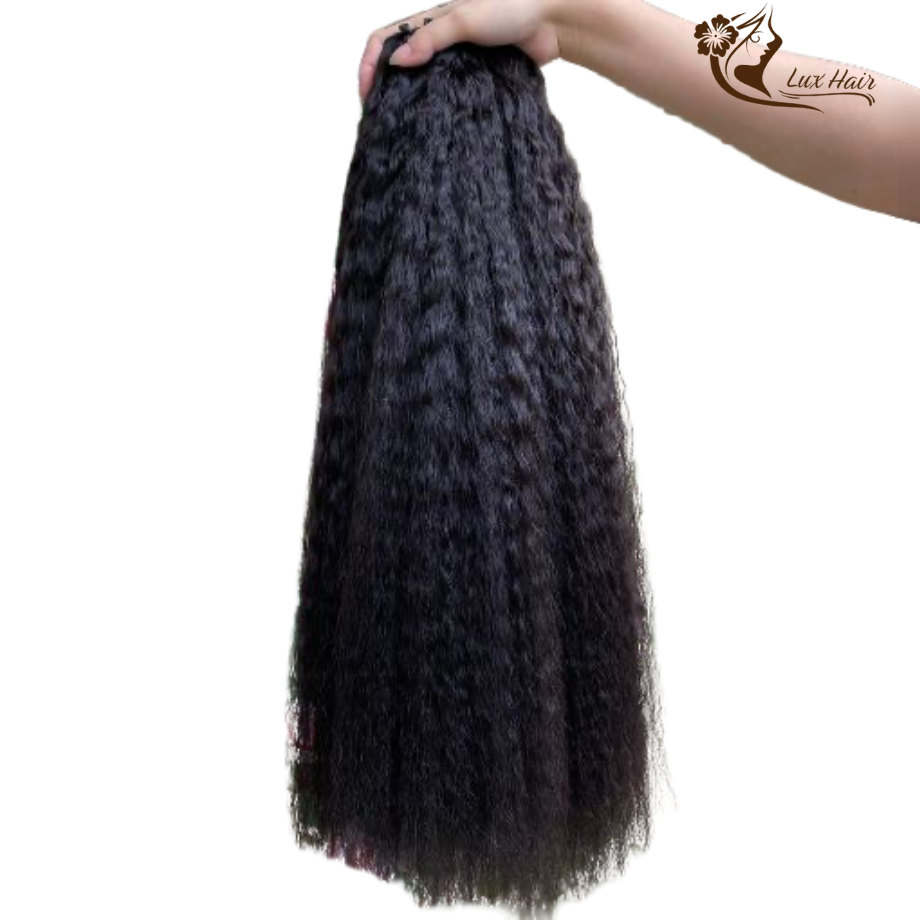 Natural black kinky straight Vietnamese hair bundles with thick and soft blowout texture