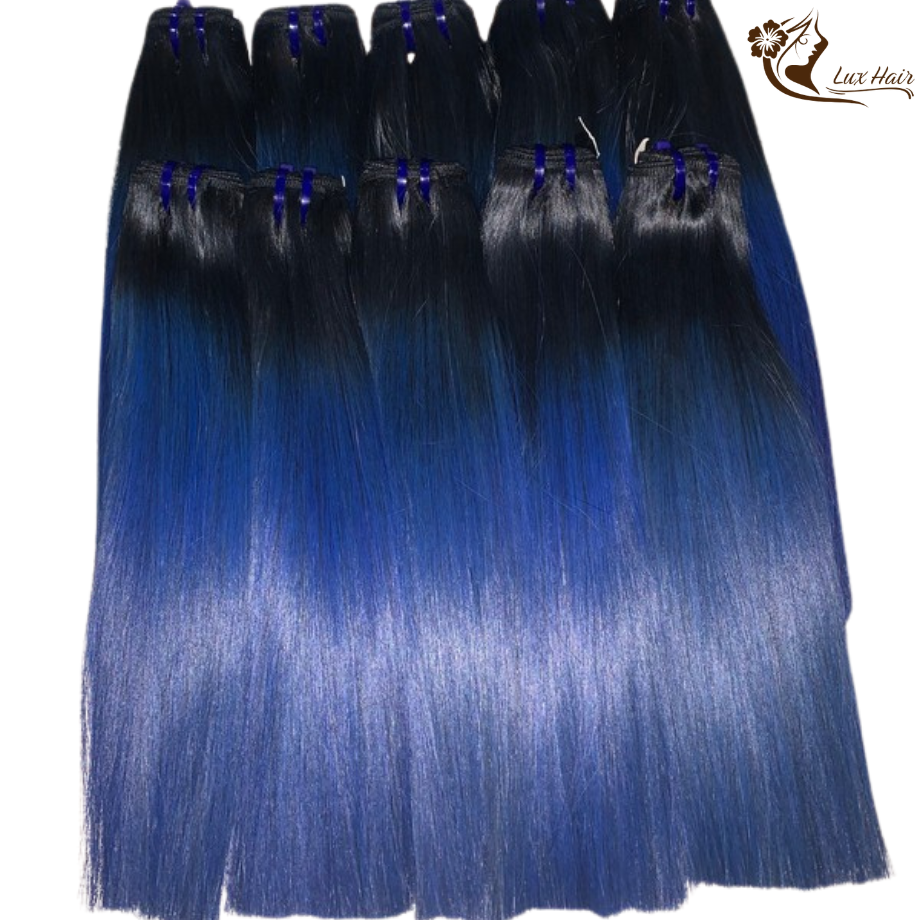 ombre dark blue color bone straight Vietnamese hair bundles