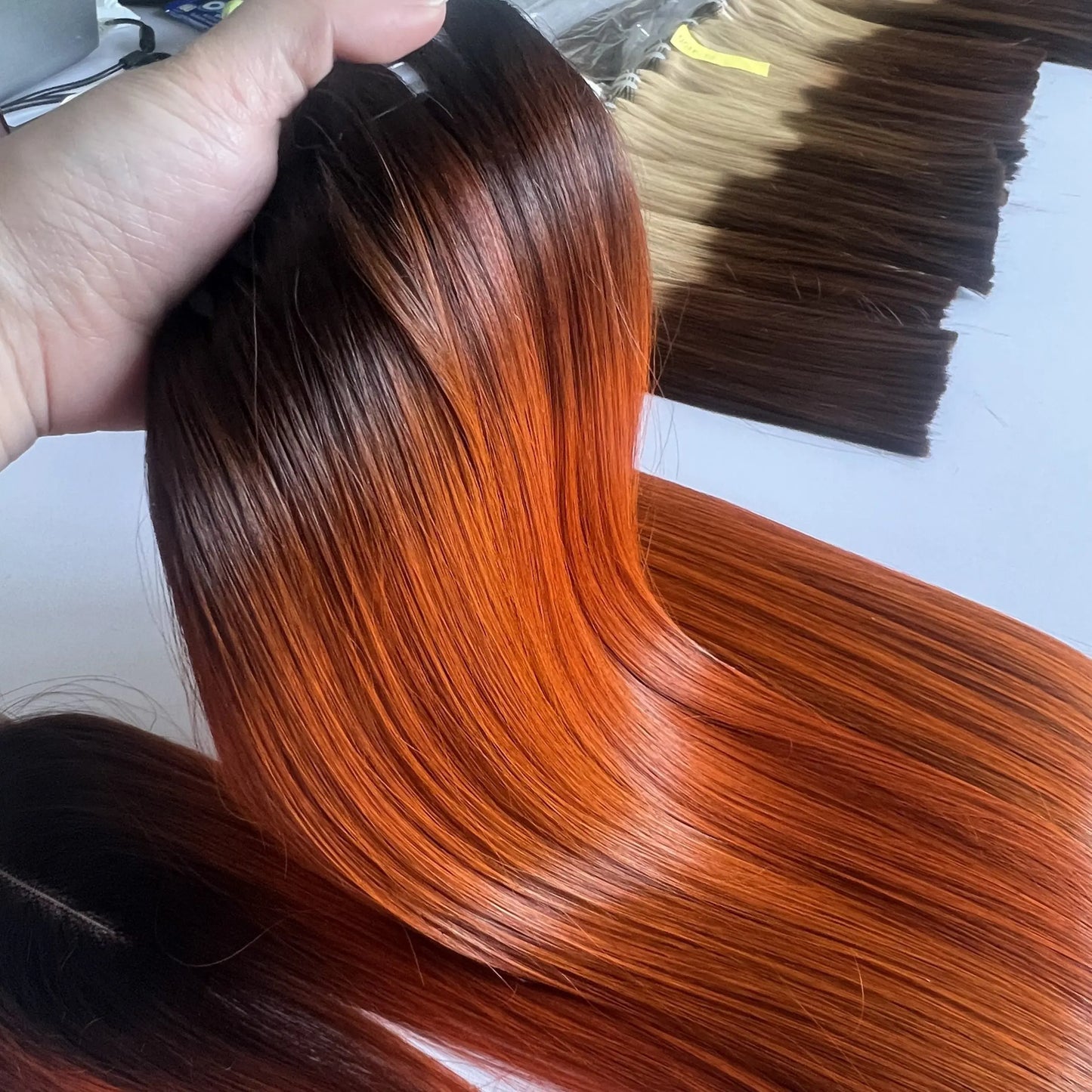 Orange Color Bone Straight Vietnamese Hair Lux Hair