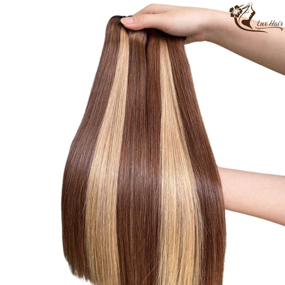 Piano color bone straight hair bundles close up