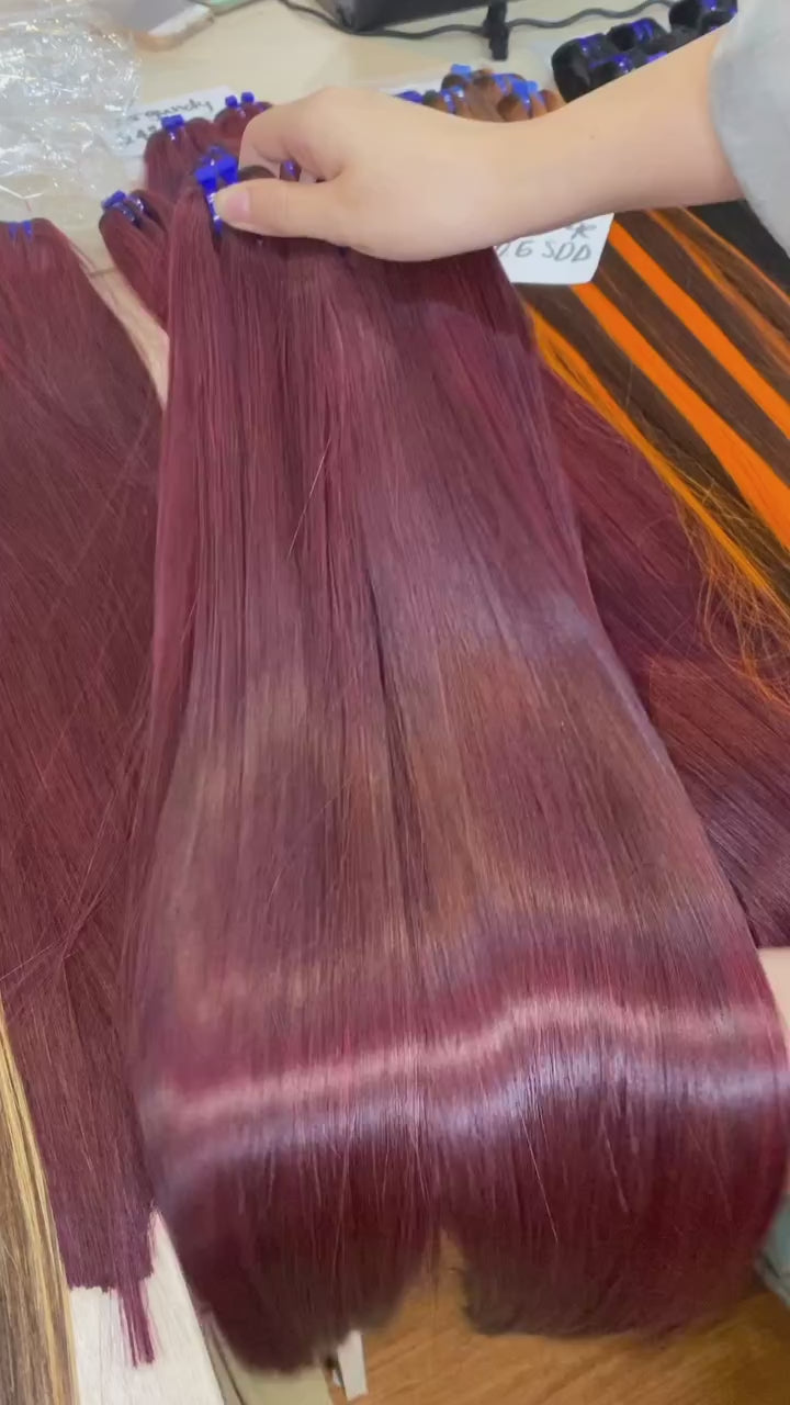 Vietnamese burgundy color bone straight hair bundles