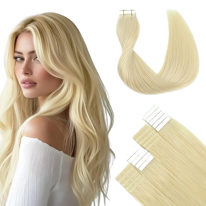 60 Blonde Color Tape In Hair Extensions Vietnamese Hair on Head