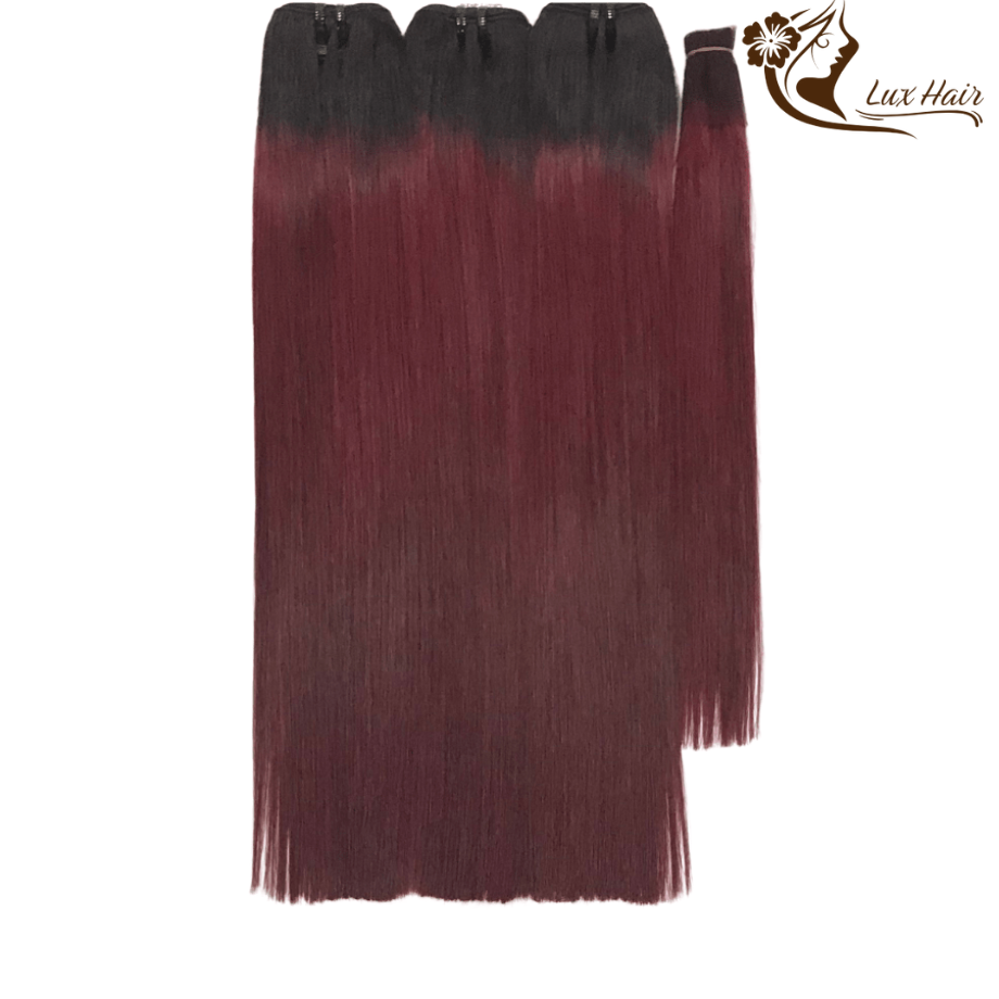 close up red burgundy color vietnamese bone straight hair bundles