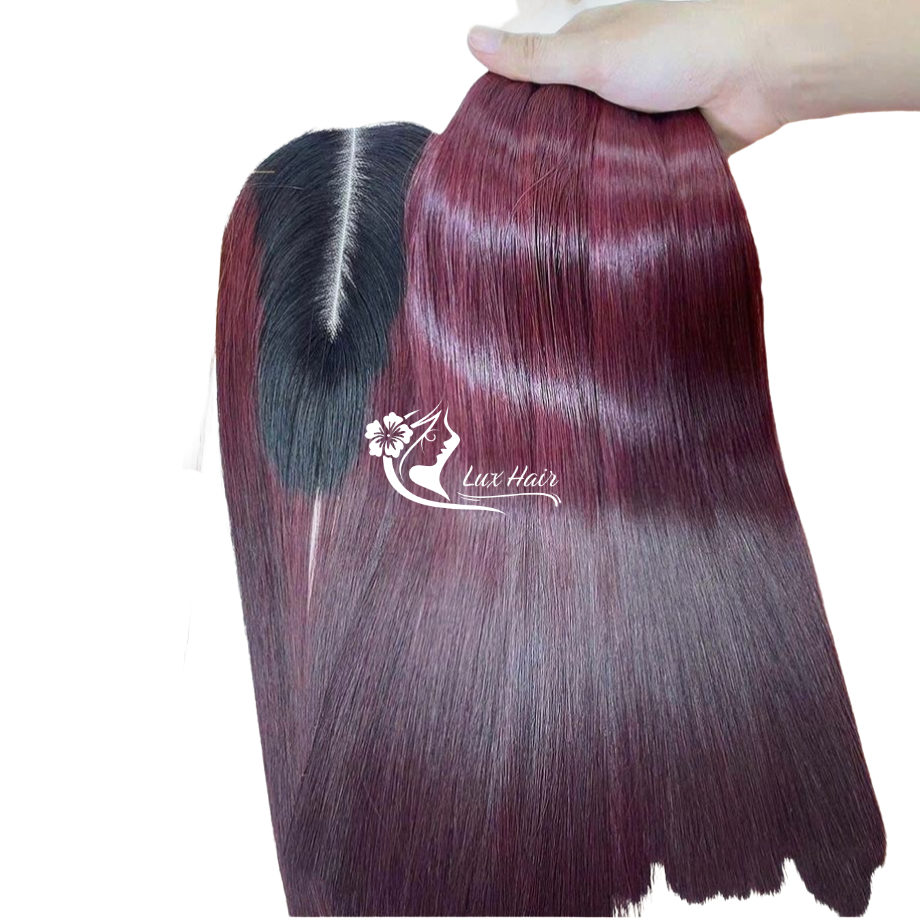 Burgundy bone straight hair installed – Vietnamese human hair with natural movement and shine